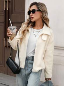 SHEIN LUNE Abrigo holgado de moda de alta gama para mujer, de unicolor, con cuello vuelto, diseño de cuello vuelto, para otoño/invierno, estilo campestre elegante para salir, para mujer, para otoño