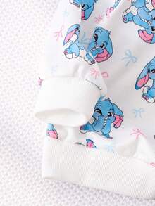 SHEIN 2pcs Girls Cute Stitch Hoodie Sweatshirt Set + Patchwork Leggings, Autumn/Winter