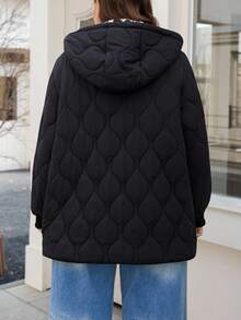 SHEIN LUNE Áo khoác mùa đông thời trang cỡ lớn bằng cotton có mũ trùm đầu dành cho nữ mặc vào mùa thu đông, Áo khoác dài thường ngày có mũ trùm đầu có khóa kéo, Mùa đông, Áo khoác chần bông lót họa tiết da báo tương phản, Áo khoác mùa đông chống lạnh và ấm áp, Mùa thu nữ, Áo khoác mùa đông nữ kiểu cũ, Áo khoác giữ nhiệt mùa đông cho nữ ngày lễ tạ ơn mùa thu đông ấm áp có cổ lông và mũ trùm đầu - màu đen - Xem 5