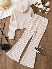 SHEIN 女大童素色連帽T恤&喇叭褲