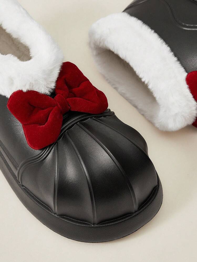 Bowknot Fluffy Snow Boots, Warm Lined, Fashionable And Versatile For Women, Christmas Shoes For Christmas And New Year Holiday Vibe Fall And Winter