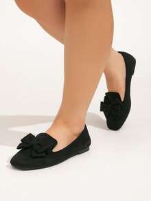 CUCCOO CURVES Plus Size Women's Square Toe Low Heel Fashion Bow Decor High Heel Pumps - Black - View 5