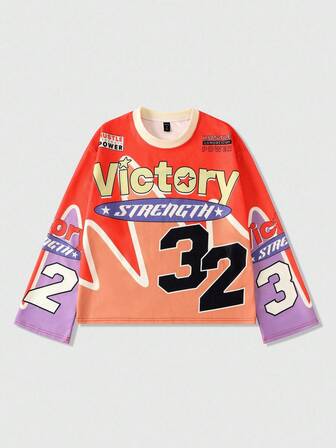 Street Life Maglietta casual a maniche lunghe con stampa di lettere, girocollo, vestibilità ampia, autunno, da uomo