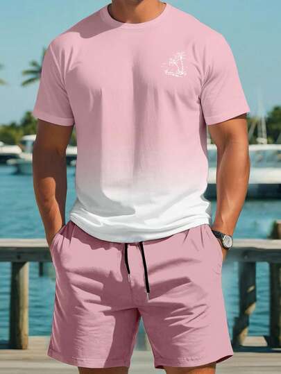 Manfinity RSRT 2pcs/Set Men's Casual Loose Fit Crew Neck Short Sleeve T-Shirt And Shorts Set Men Beachwear Set Men Two Piece Summer Set 2 Piece Summer Outfits For Men