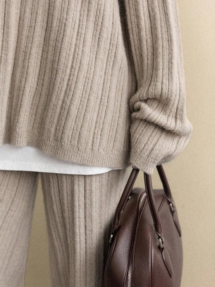 Women's Loose Business Casual Elegant Knit Sweater And Pants 2 Pieces Set, Autumn/Winter