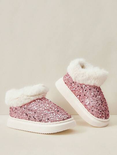 Cuccoo Zapatos planos con suela gruesa para mujer, botas de nieve con forro brillante y cálido, talla grande, otoño/invierno