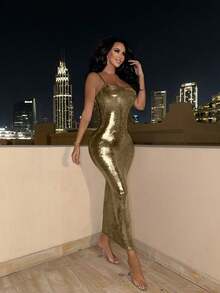 Eryvara Đầm Maxi Dây Ôm Vừa Vặn Cho Nữ - Vàng - Xem 5