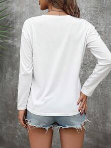 EMERY ROSE Women's Casual Loose Fit Cartoon Cat Print Round Neck Long Sleeve T-Shirt