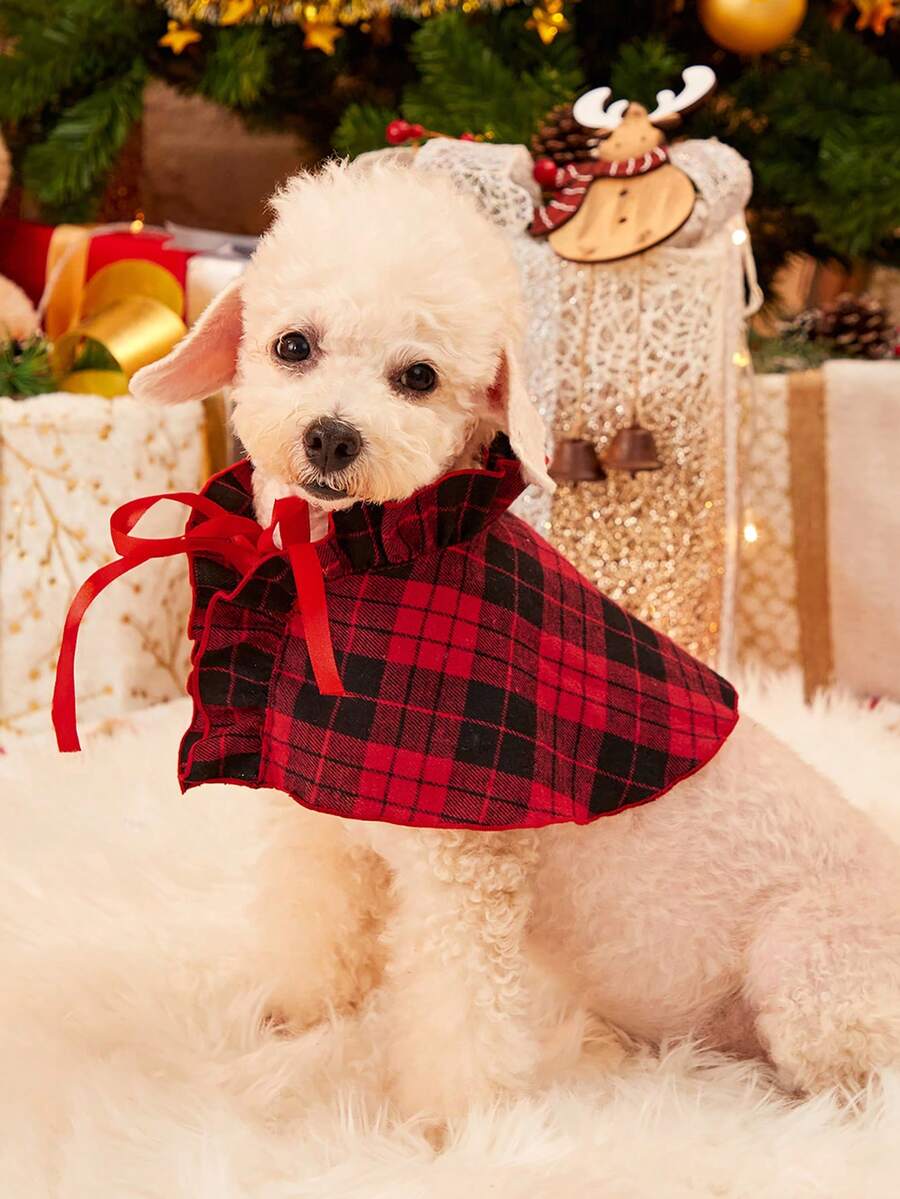 PETSIN 1 Stück Weihnachts-Rot-Schwarz karierter Haustier-Kapuzenumhang