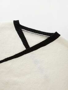 Franclia Nuevo suéter tipo cárdigan minimalista de diseño francés elegante para mujer, otoño/invierno - Blanco y Negro - Ver 5