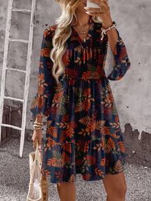 EMERY ROSE Vestido corto casual con estampado floral para mujer talla grande, patrón de flores retro, adecuado para el verano - Multicolor - Ver 6