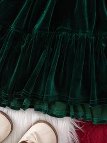 Váy dài tay dệt kim nhung xanh thanh lịch cho bé gái - màu xanh lá - Xem 7