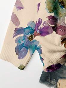 EMERY ROSE Suéter holgado minimalista casual con estampado todo sobre, para otoño/invierno, tallas grandes - Multicolor - Ver 4