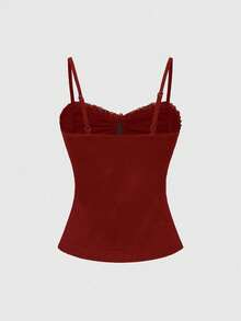 ROMWE Gothic Cross Pendant Romantic Lace Patchwork Ruched Slim Fit Women Tank Top