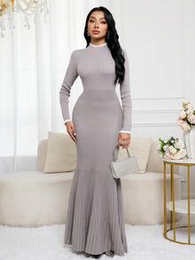 Veilorie Women's Extra Long Knitted Dress/Sweater Dress, Autumn/Winter - Light Grey - View 3