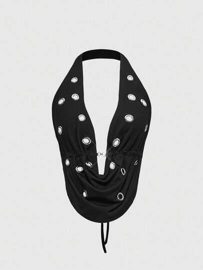 J-Fashion Canotta donna retrò Y2K, sottocoltura, sexy, con scollo drappeggiato e cut-out