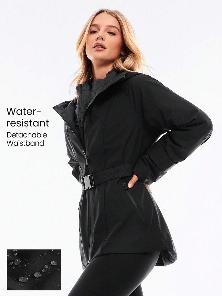 Water-Resistant Windbreaker-Style Fiitted Hip Length Removable Elastic Waistband Adjustable Hood Jacket Outdoor Hiking