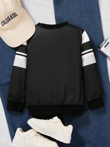 1 件小男孩针织运动衫，带数码印花条纹，休闲长袖套头衫，适合秋冬分层和组合 - 彩色 - 查看 2