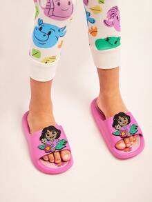 DORA | SHEIN Cute Cartoon Pink Girl Children's Slippers, Toddlers And Children's Quick-Drying Bathroom Slippers, Light And Durable EVA Material, Can Be Worn Indoors, Bathrooms, Playgrounds, Swimming Pools, Beaches And Other Indoor And Outdoor, Flower Pattern - Pink - View 6