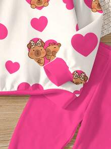 SHEIN Bộ 2 món/Bộ áo nỉ dài tay cổ tròn thoải mái và quần legging cho bé gái tuổi teen, phù hợp cho mùa thu/đông - Nhiều màu - Xem 5