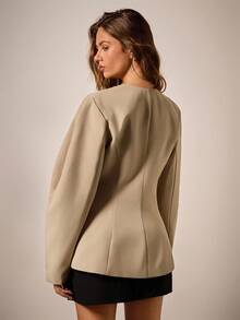 COSMINA Chaqueta de traje de negocios de unicolor y manga larga de moda para mujer, otoño - Caqui - Ver 3