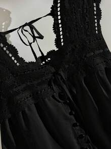 Resyla 女式夏季休闲纯色蕾丝拼布无袖衬衫