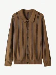 Manfinity Homme Men's Autumn/Winter Long Sleeve Cable Pattern Zip-Up Casual Knit Cardigan Fur, For Fall/Winter