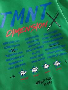 ROMWE MEN TEENAGE MUTANT NINJA TURTLES X ROMWE 男士休闲字母和海龟印花拉链连帽卫衣，秋季款，长袖上衣 - 綠色 - 查看 5