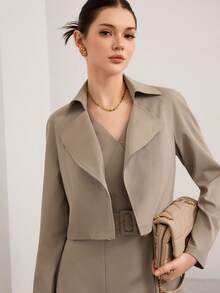 Heiryn 2件套女式无袖连衣裙和长袖上衣套装 - 卡其色 - 查看 5