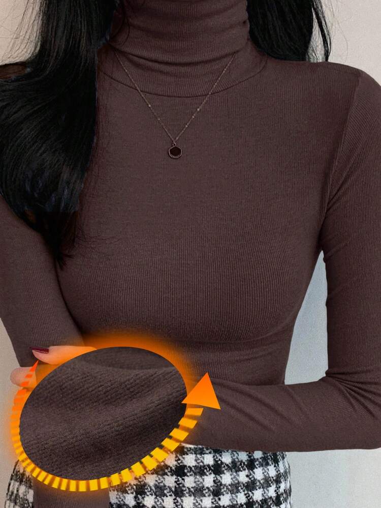 Women's Turtleneck Tight Fitting Thermal Lined T-Shirt