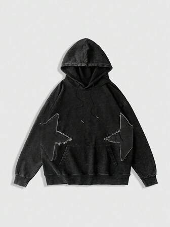Street Life Sudadera con capucha holgada con cordón y estampado de estrellas para hombre, para primavera y otoño