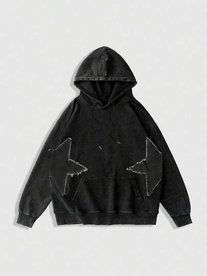 Street Life Men's Spring & Autumn Loose Fit Star Pattern Drawstring Hooded Sweatshirt