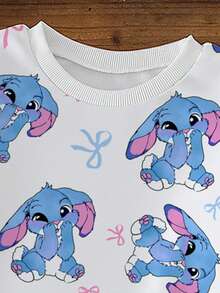 Sparklyn 2pcs Set Casual Fashion Outfit, Cute Rabbit Print Sweatshirt Top & Sweatpants Set For Young Girls - Multicolor - View 3