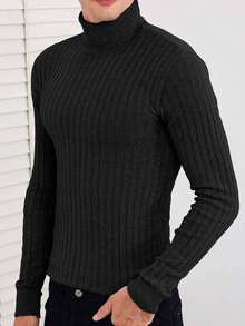 EURMUSE Herren einfarbiger Rollkragenpullover mit langen Ärmeln und Slim Fit, Herbst/Winter