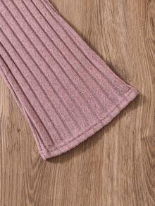 SHEIN Tween Girls' Spring/Summer Solid Color Hooded Long Sleeve Top And Flared Pants Casual 2-Piece Setholiday,Summer,Travel,Getaway - Pink - View 3