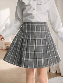 SHEIN Tween Girl Plain Color Ruched Short Casual Skirt,Holiday,Summer,Travel Fall Winter - Grey - View 4