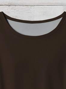 EMERY ROSE Plus Size Summer Casual Solid Color Ruffle Trim Shirt - Brown - View 5