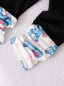 SHEIN 2pcs Girls Cute Stitch Hoodie Sweatshirt Set + Patchwork Leggings, Autumn/Winter