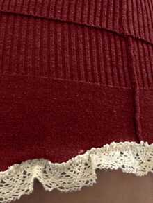 女式撞色蕾丝系带设计针织裙