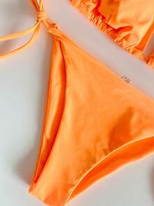 Swim Basics Summer Beach Halter Triangle Tie Side Bikini Set, Bathing Suit - Orange - View 4