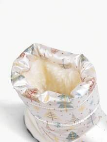 JNSQ 1 Pair Kids Winter Fashion Beige Cartoon Tree Pattern Thermal Lined Ankle Snow Boots, Warm And Casual Outdoor - Beige - View 5