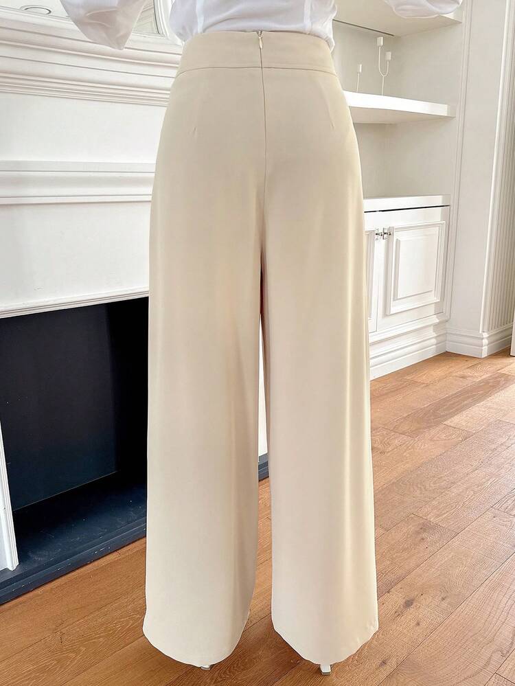 Solid Color Pleated Wide Leg Maxi Women's Dress Pants Business Attire