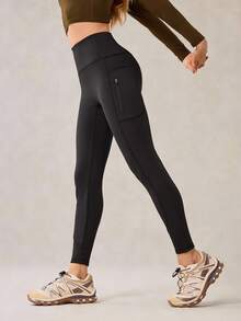 OutZeal Women Thermal Warm Brushed Stretch High Waist Pockets Black Outdoor Legging Hiking Camping Fall Winter - Black - View 6