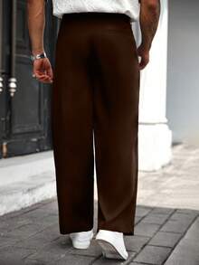 Manfinity CasualCool Plus Size Men Solid Color Pocket Straight Leg Loose Casual Pants, Fall - Burgundy - View 2