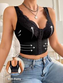 Myrelith Women's Fashionable Sexy Lace Patchwork Front Closure Shapewear Top