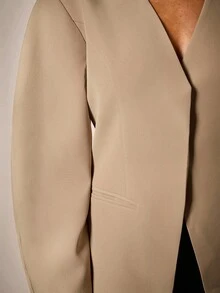 COSMINA Chaqueta de traje de negocios de unicolor y manga larga de moda para mujer, otoño - Caqui - Ver 5