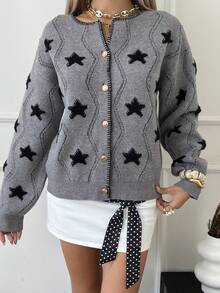 Livesso Cardigan casual feminino com estampa de estrelas, outono