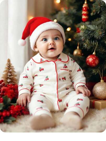 新生女婴可爱针织圣诞卡通图案长袖连体衣