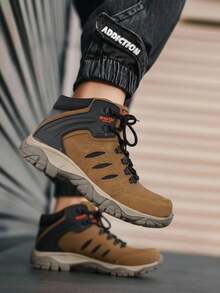 Hombre Botas Trekking Impermeable Punta Redonda Cordones Suela Antideslizante Estilo Deportivo Excursionismo Invierno Botas - Marrón negro - Ver 2