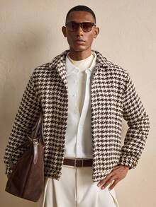 AKNOTIC Business Casual Men's Fashionable Commuter Houndstooth Overcoat, For Fall Winter, Christmas